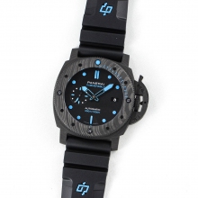 PAM 1616 Carbotech 47mm VSF Black Dial Blue Markers on Rubber Strap P.9010 Clone
