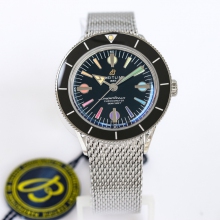 SUPEROCEAN HERITAGE 57 SS/BLACK CERAMIC BEZEL GF 1:1 BLACK DIAL COLORS MARKERS ON SS MESH BRACELET A2824